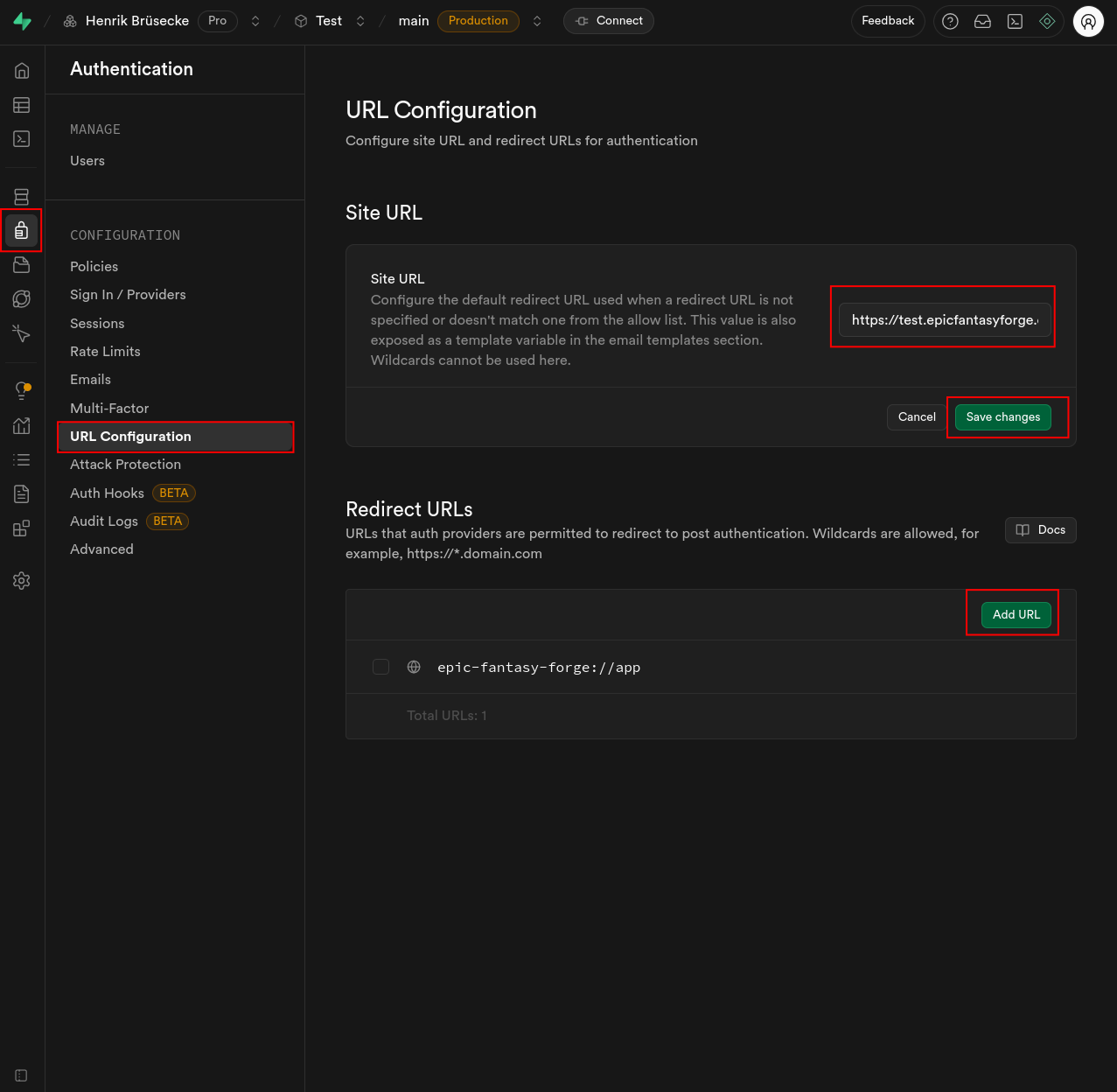 Supabase URL Whitelisting