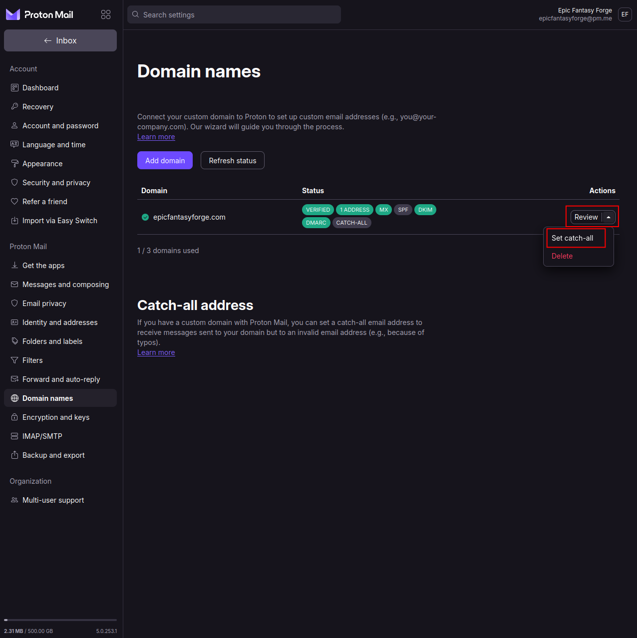 Proton Mail Custom Domain 25